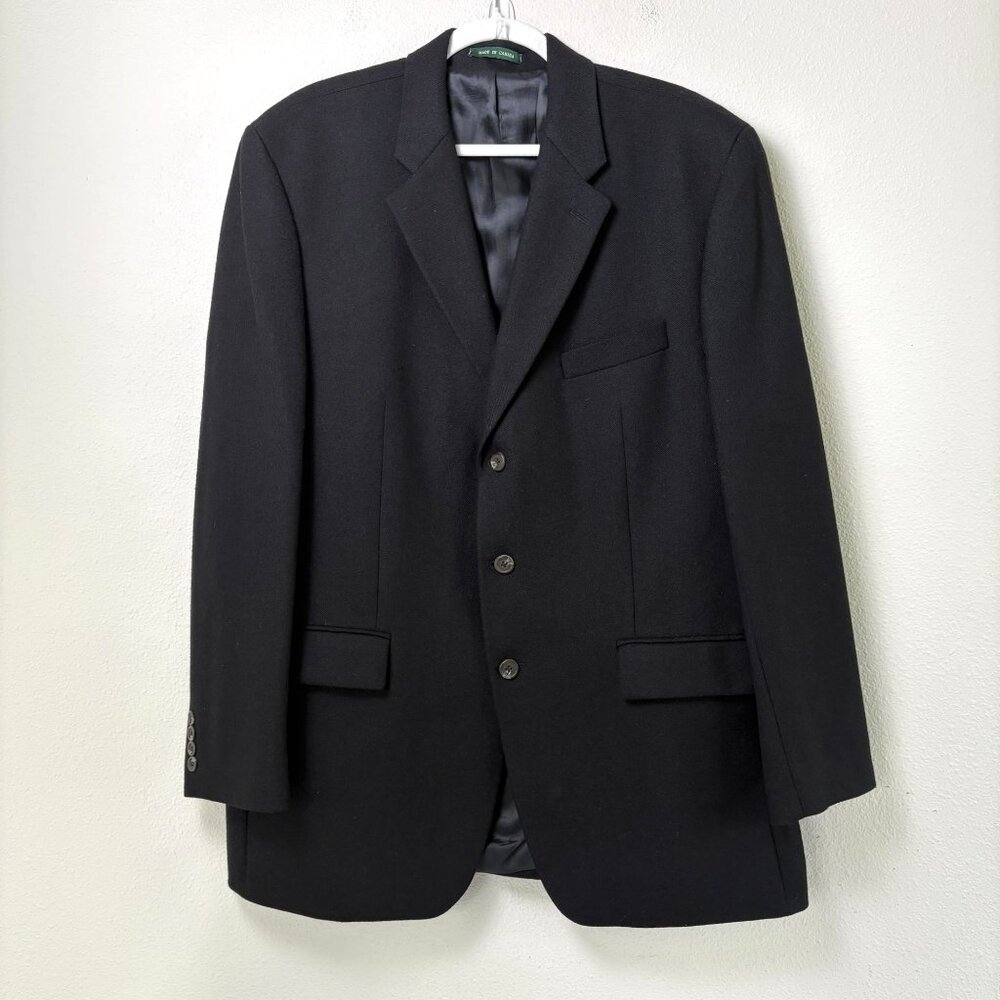 Lauren Ralph Lauren Sport Coat Men 44L Black Lambswool Herringbone Blazer Jacket